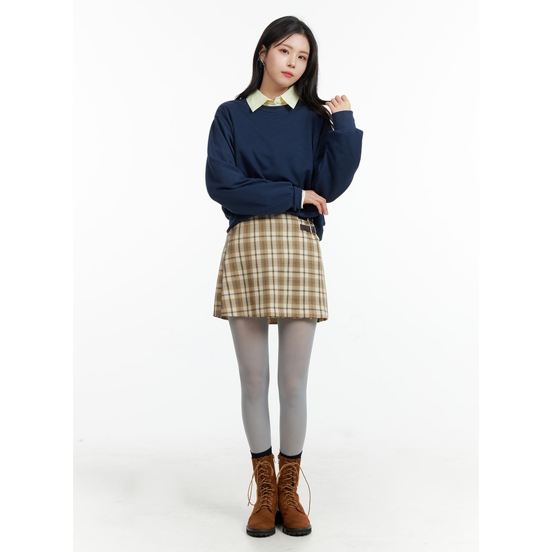 Checkered Buckle Mini Skirt OF415