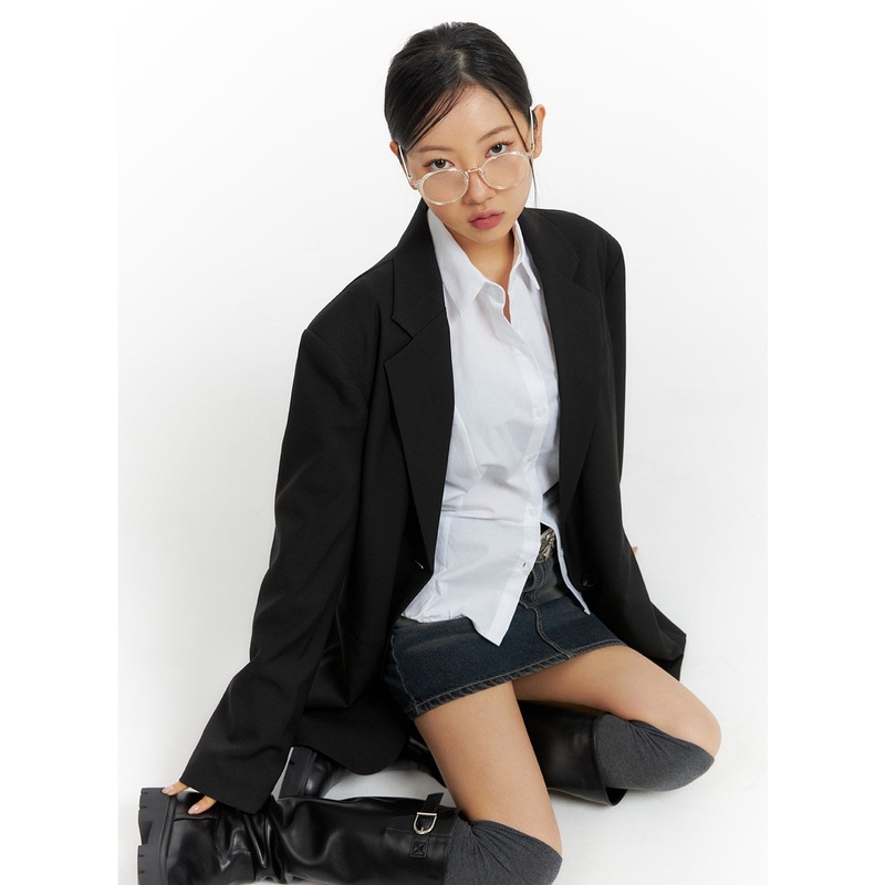 Classic Solid Blazer CF416|Black|Light beige|M/L