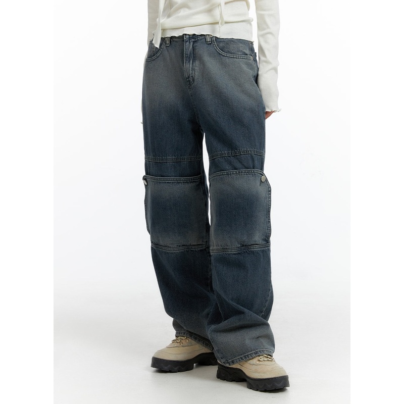 Denim Wide Leg Jeans CF408|Dark blue|S|M|L