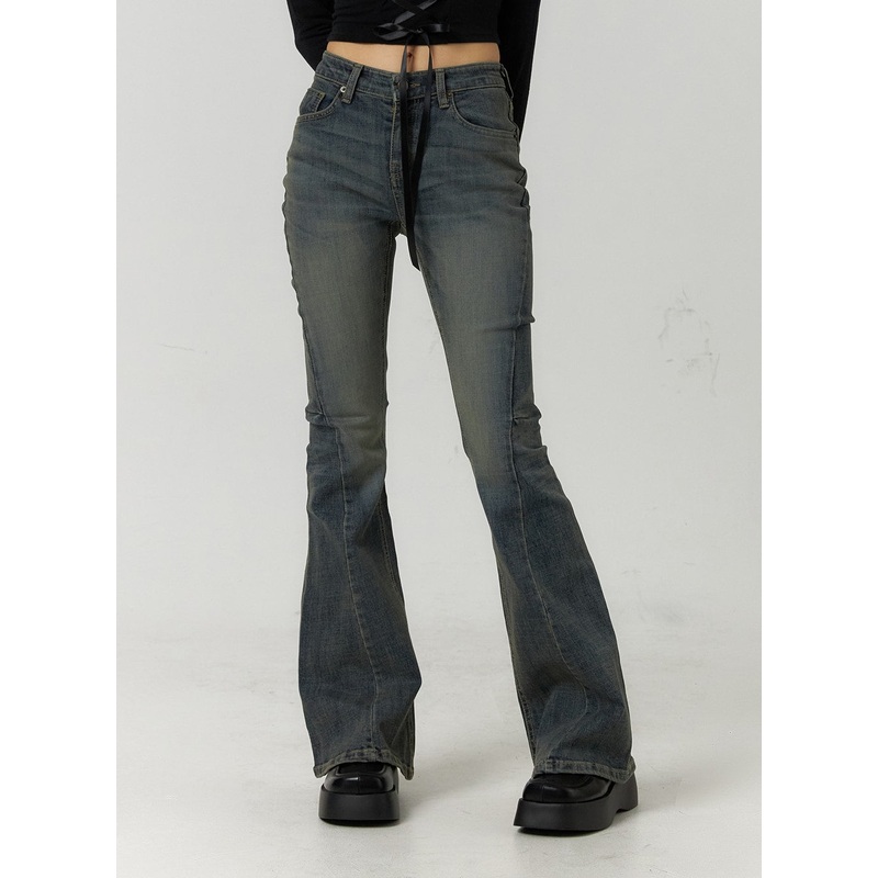 High Waist Slim Washed Bootcut Jeans CF407