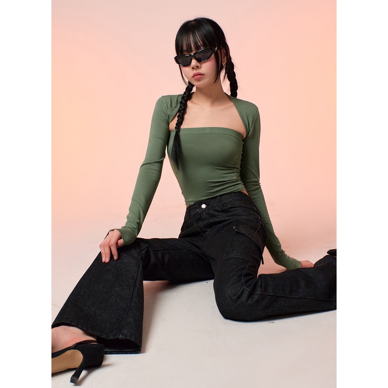 Hollow Out Shrug and Solid Tube Top IF413