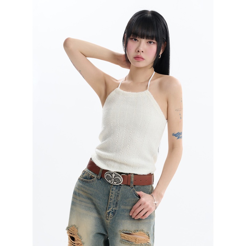 Knit Halter Crop Cami Top IF413