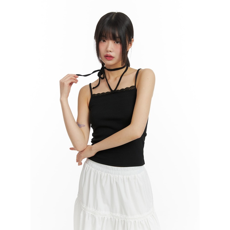 Lace Camisole Top CF422|Black|Light beige|S/M