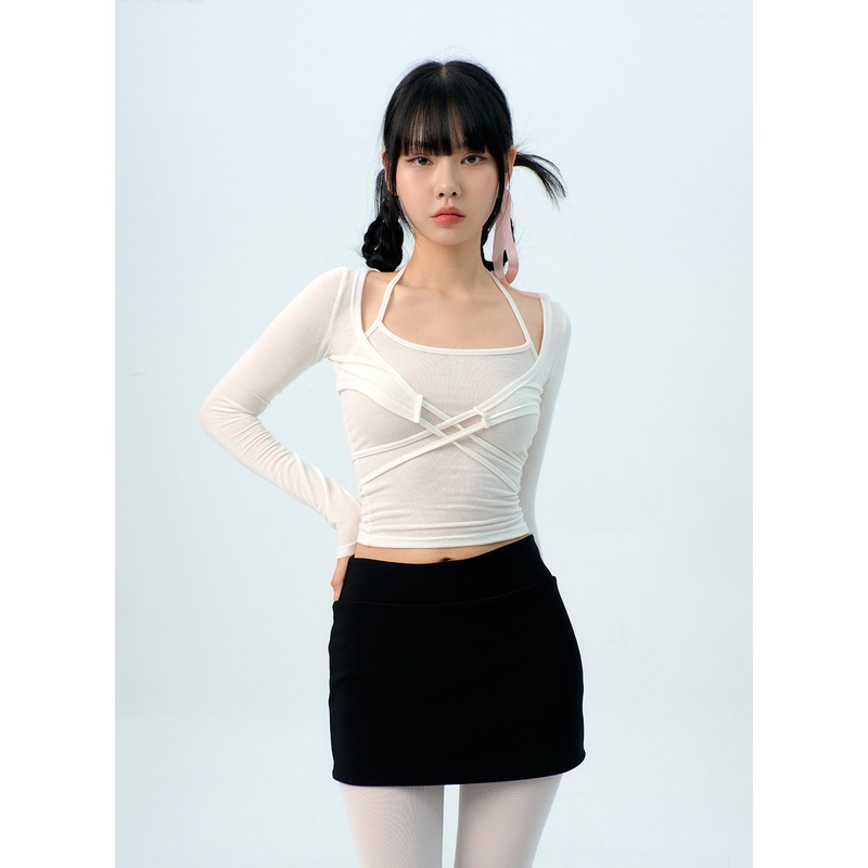Low Waist Mini Skirt IG313|Black|Light gray|S/M