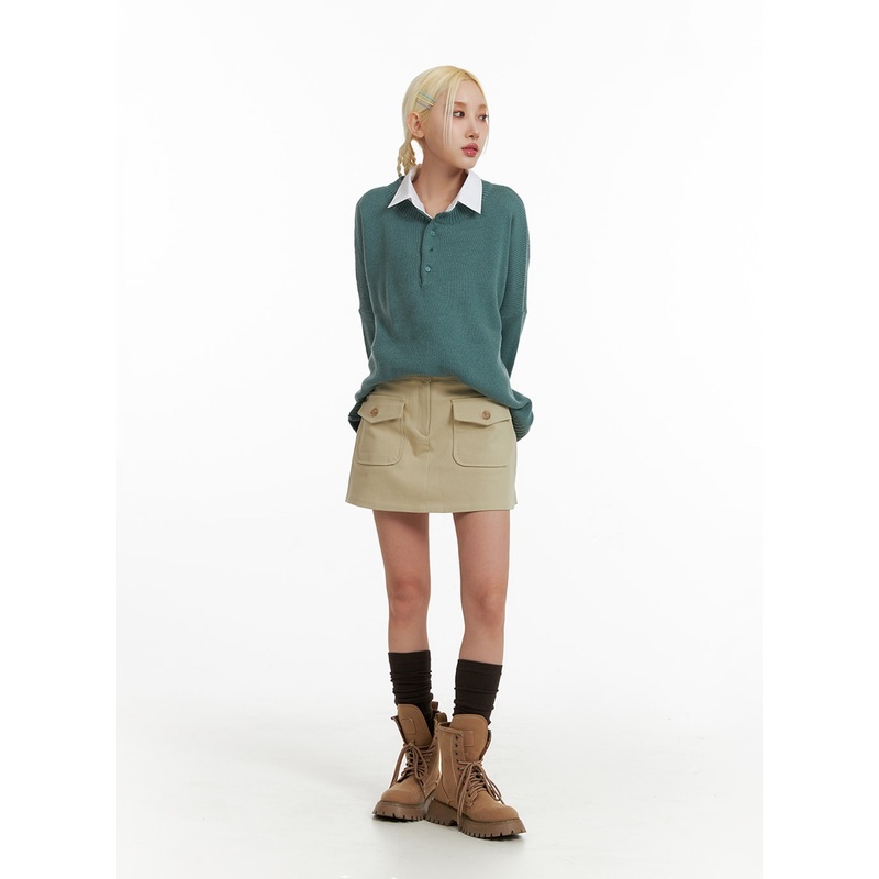 Pocket Cotton Mini Skirt IF408
