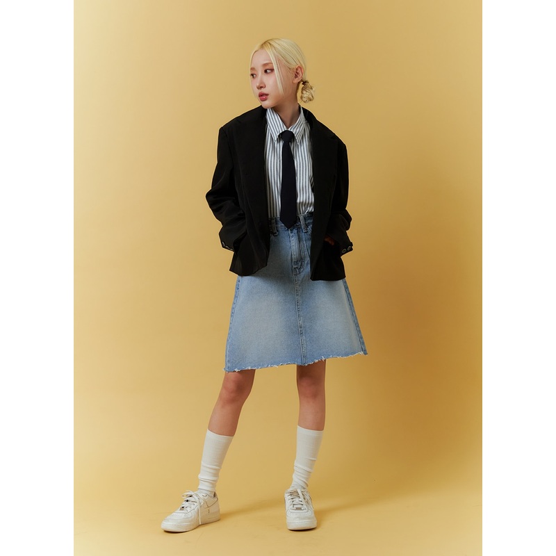 Raw Hem Midi Skirt IF408|Light blue|Dark blue|S|M|L