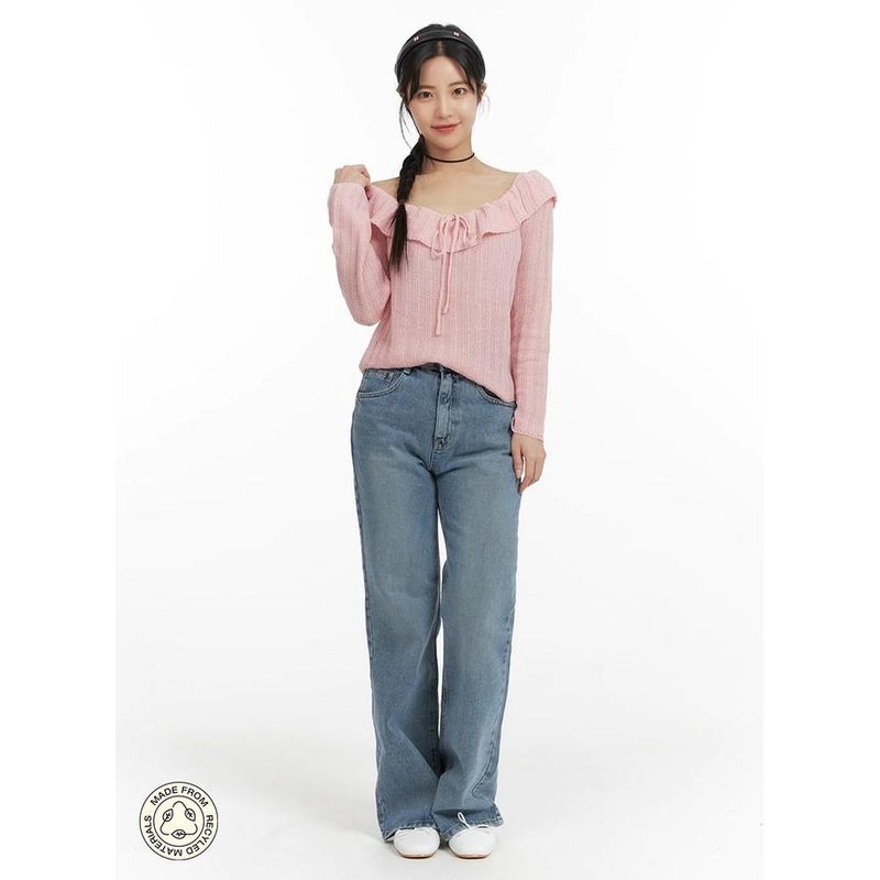 Recycled Denim Washed Straight-Leg Jeans OF422