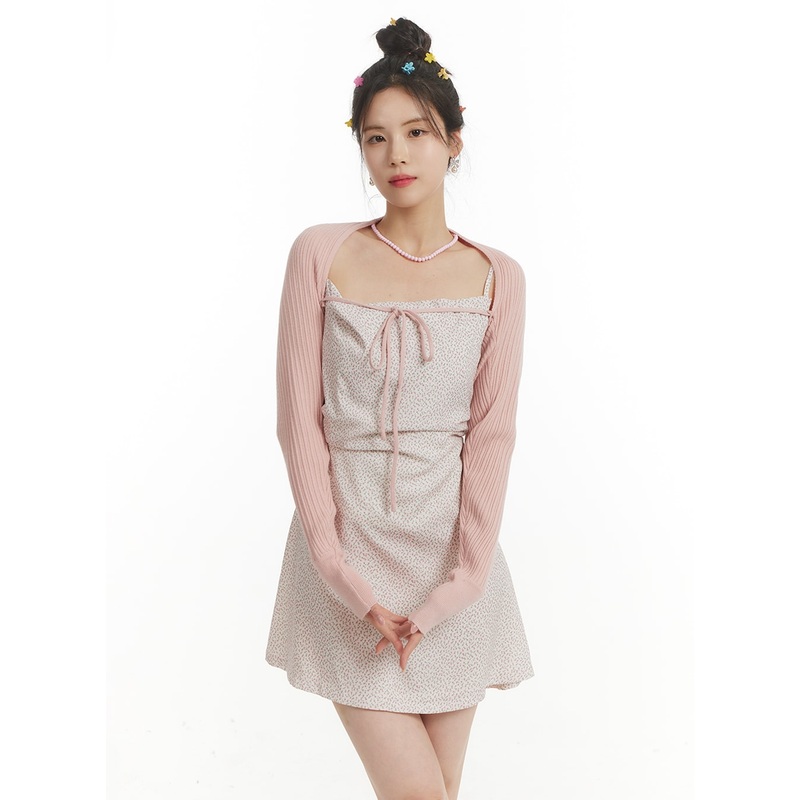 Ribbed Knit Bolero Top OF427|Pink|Light beige|Gray|Black|S/M