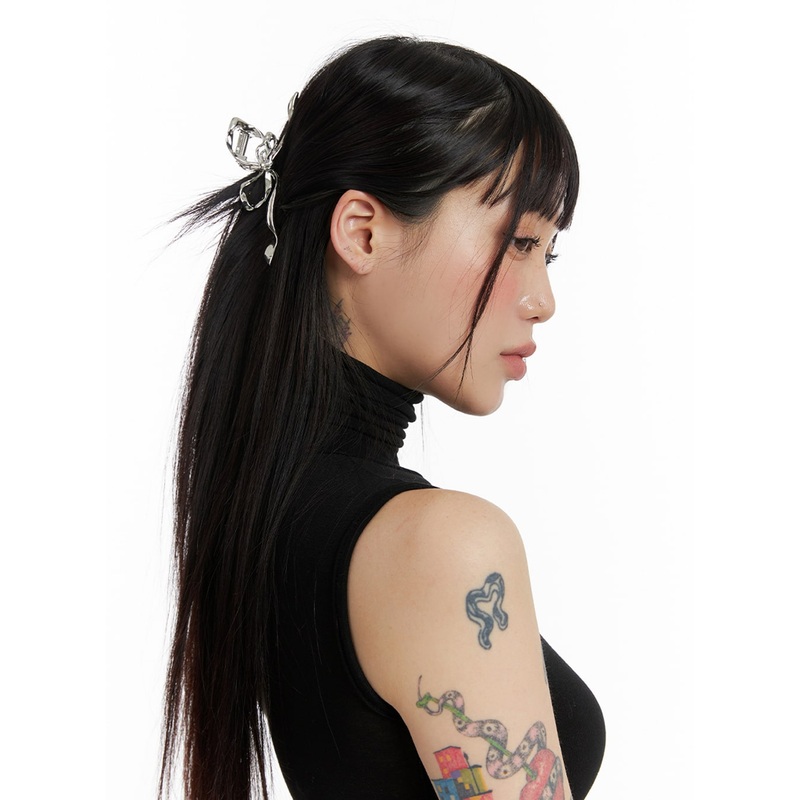 Ribbon Hair Clip IF421|Light gray|One Size