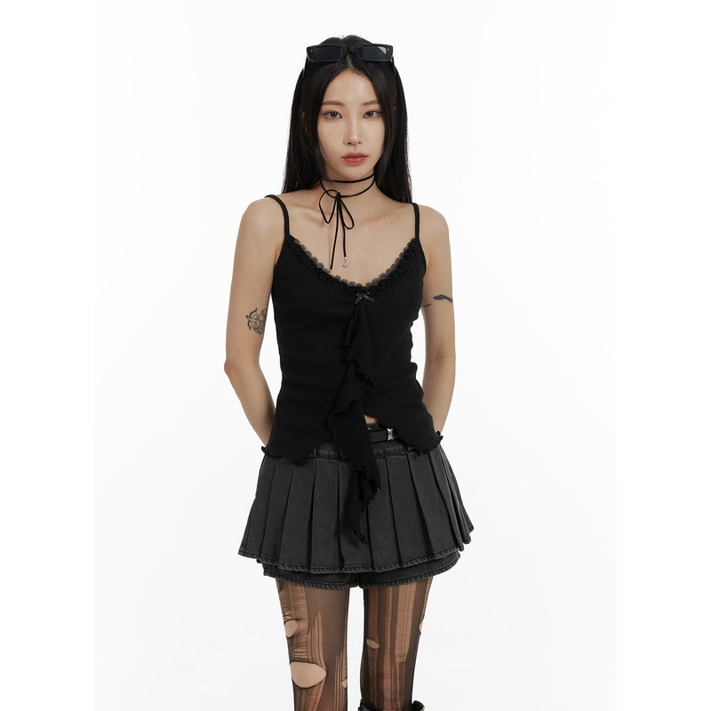 Ruffle Lace Cut Out Cami Top CF429