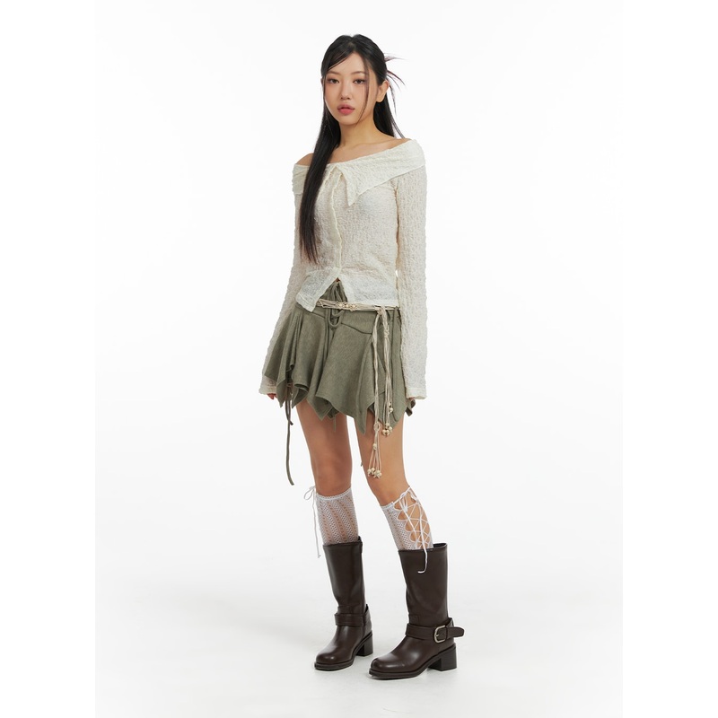 Shirred Hem Bowknot Mini Skirt CF426