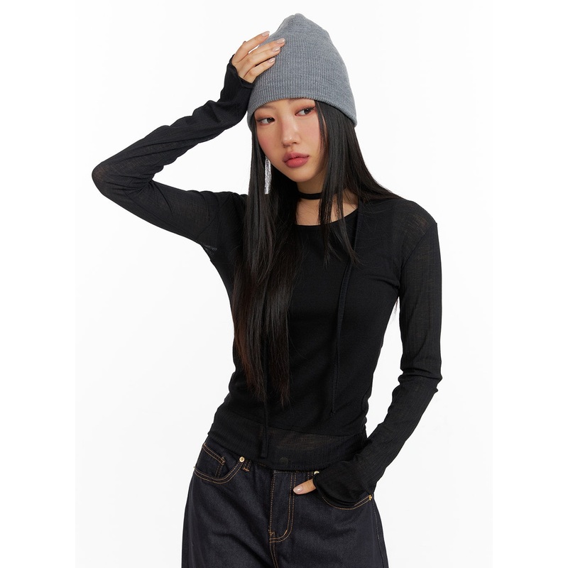 Slim Fit Round Neck Top with Scarf CF408