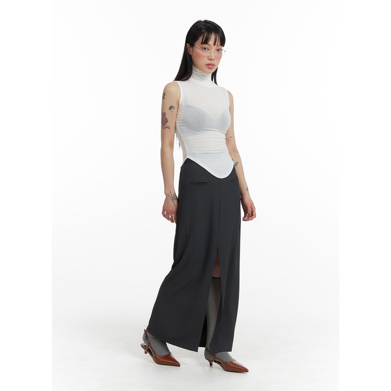 Slit Maxi Skirt IF423|Dark gray|Black|S/M