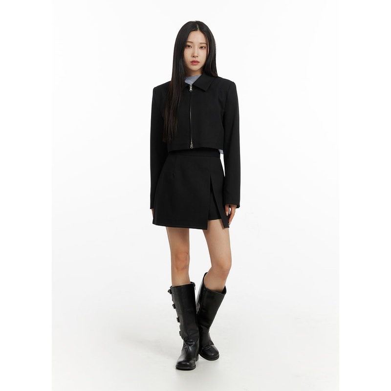 Slit Mini Skirt CF414|Black|Light beige|Beige|S|M