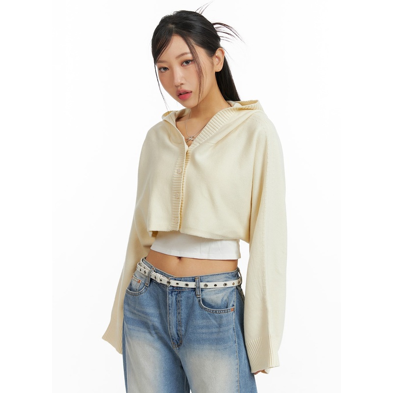 Solid Button Hoodie Cardigan CF426