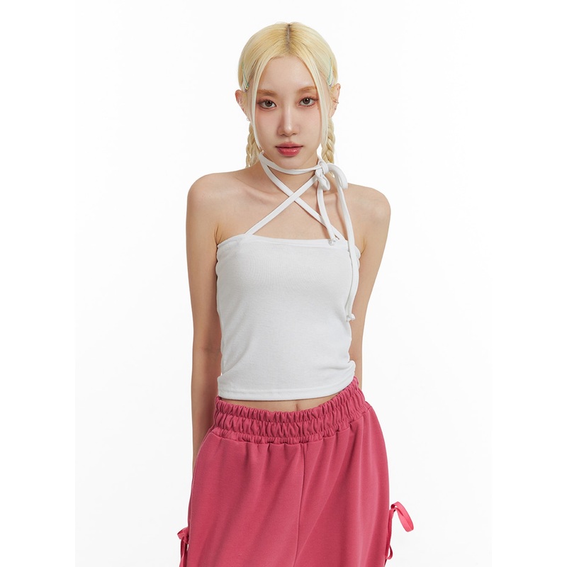 Solid Halter Bowknot Cami Top IF408