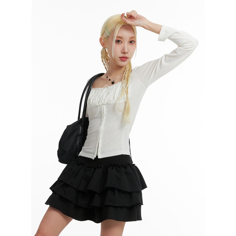 Solid Rib Knotted Corset Top IF408
