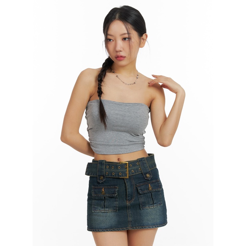 Solid Strapless Crop Top CF426