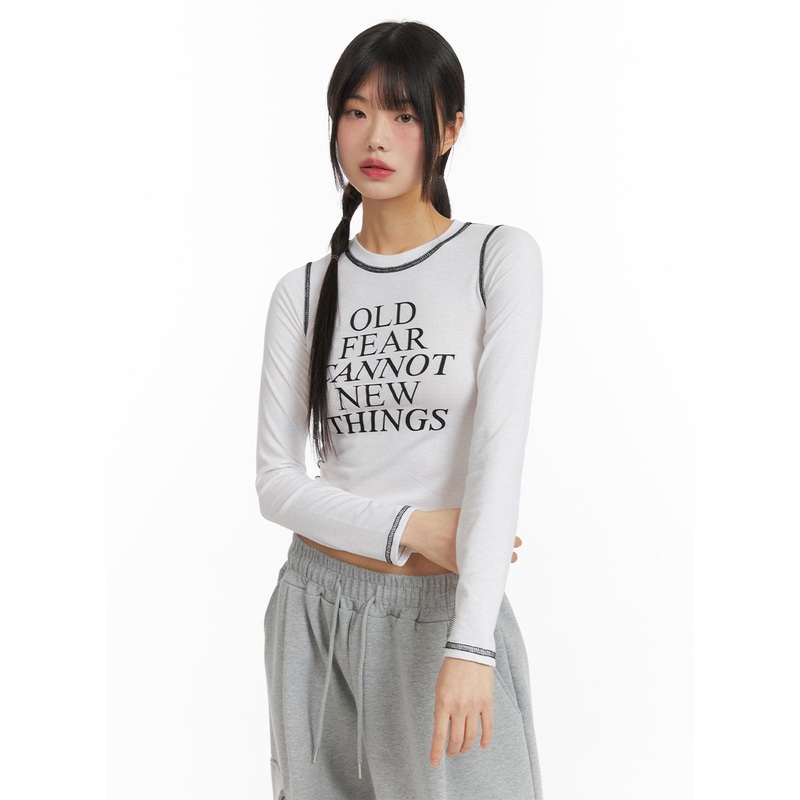 Stitched Crop Long Sleeve Top CF423