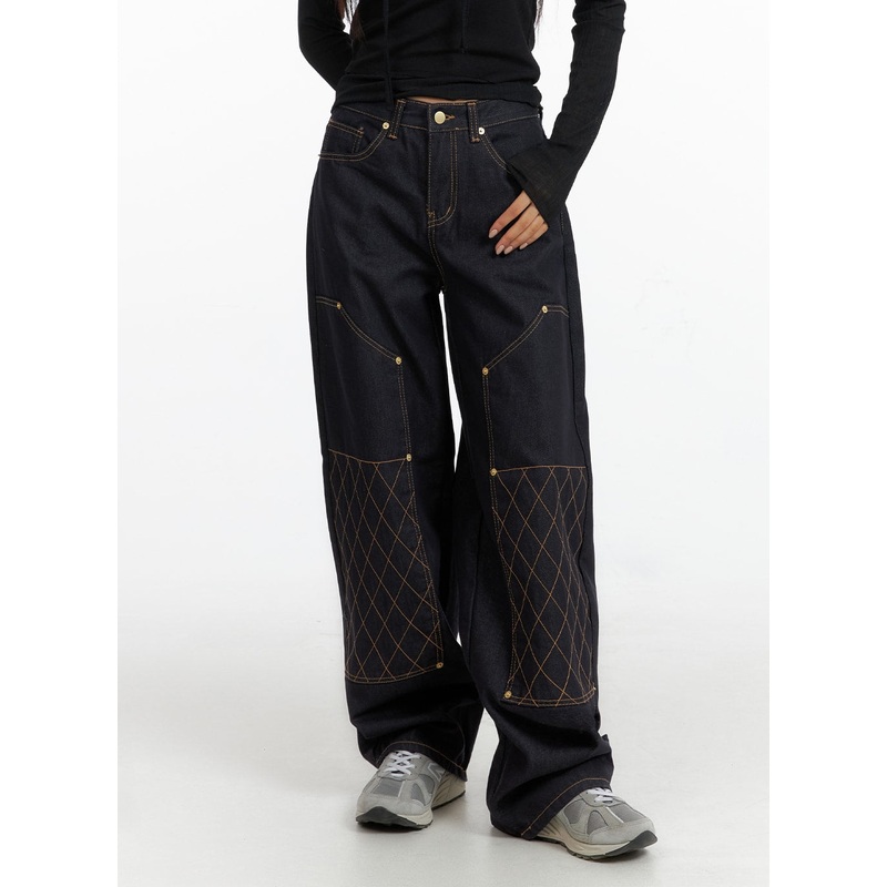 Stitched Wide Denim Jeans CF408