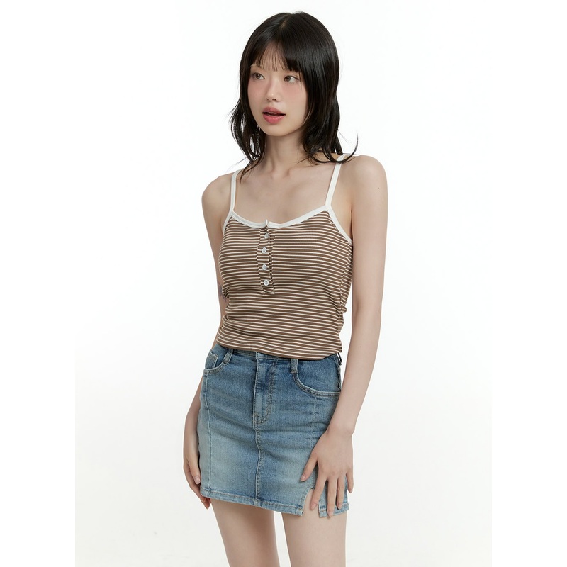 Striped Buttoned Crop Cami Top CF423