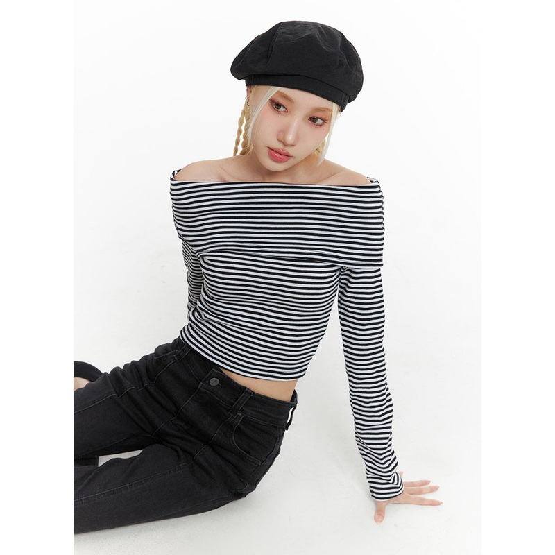 Striped Off Shoulder Top IF408