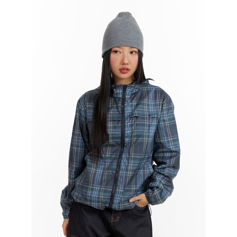 Vintage Checkered Zip-Up Hoodie Jacket CF408