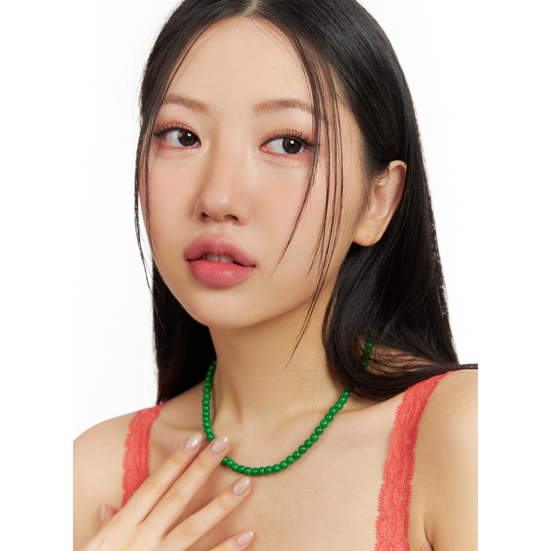 Vivid Bead Necklace IF421|Green|Pink|One Size