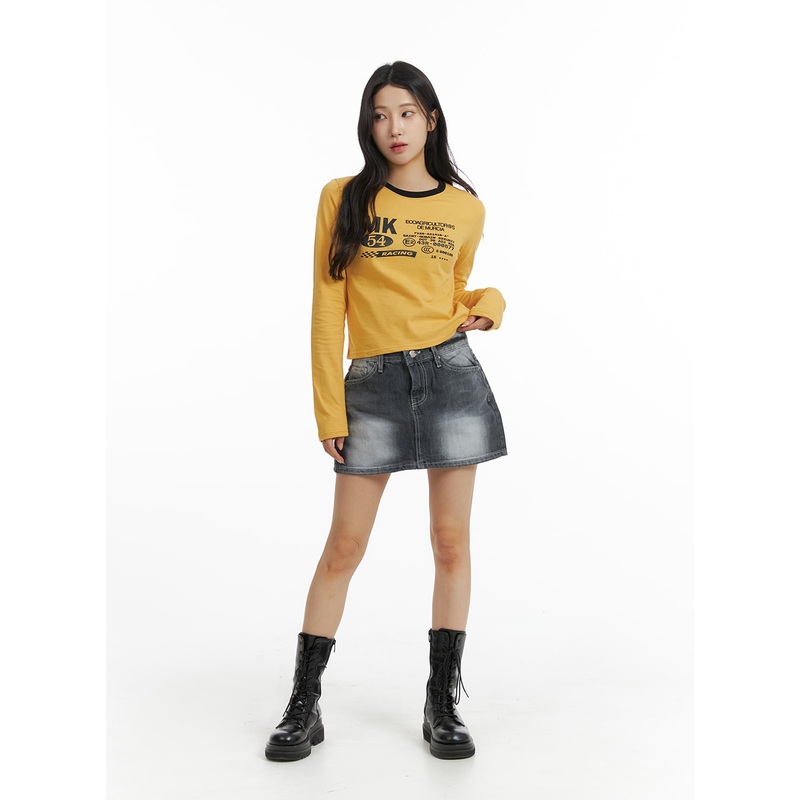 Washed Low Rise Mini Denim Skirt IM405