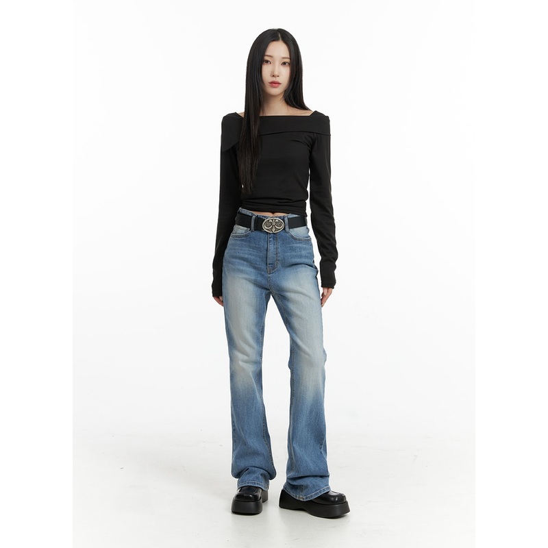 Washed Slim Fit Bootcut Jeans CF415