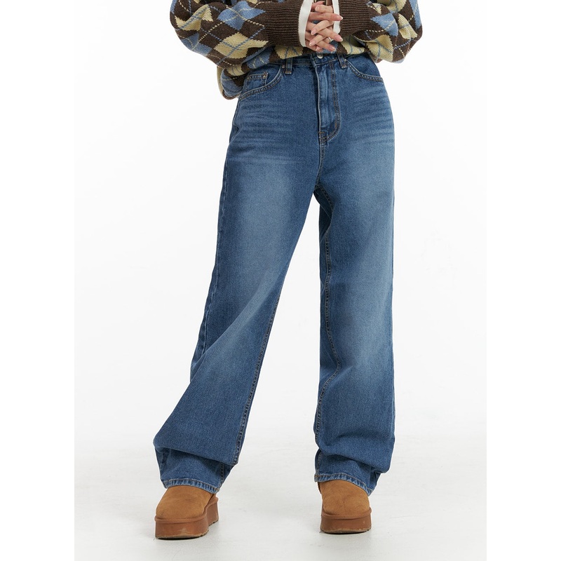 Washed Straight Leg Jeans IF408