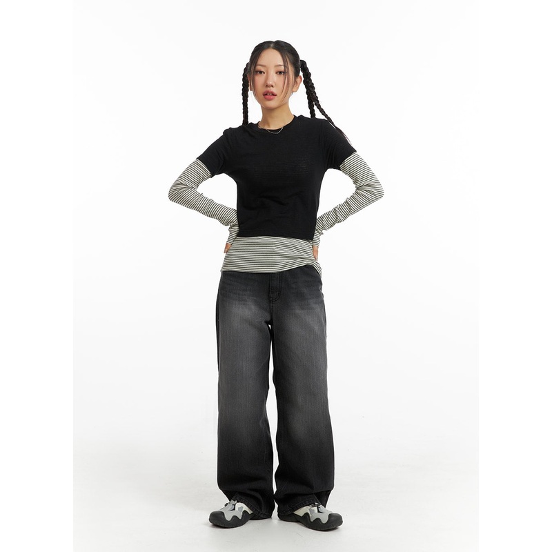 Washed Wide Leg Jeans IM405|Black|S|M|L|1XL|2XL|3XL