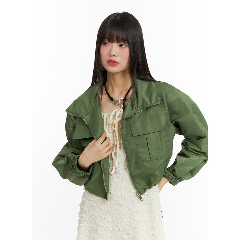 Zip-Up Crop Bomber Jacket CF422