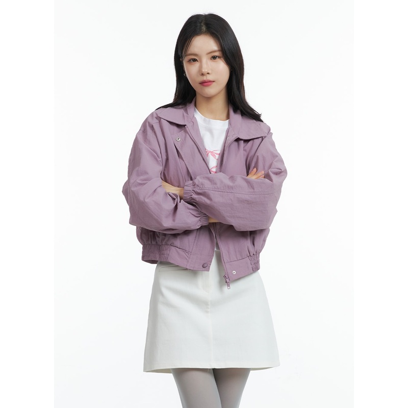 Zip-Up Crop Bomber Jacket OF408