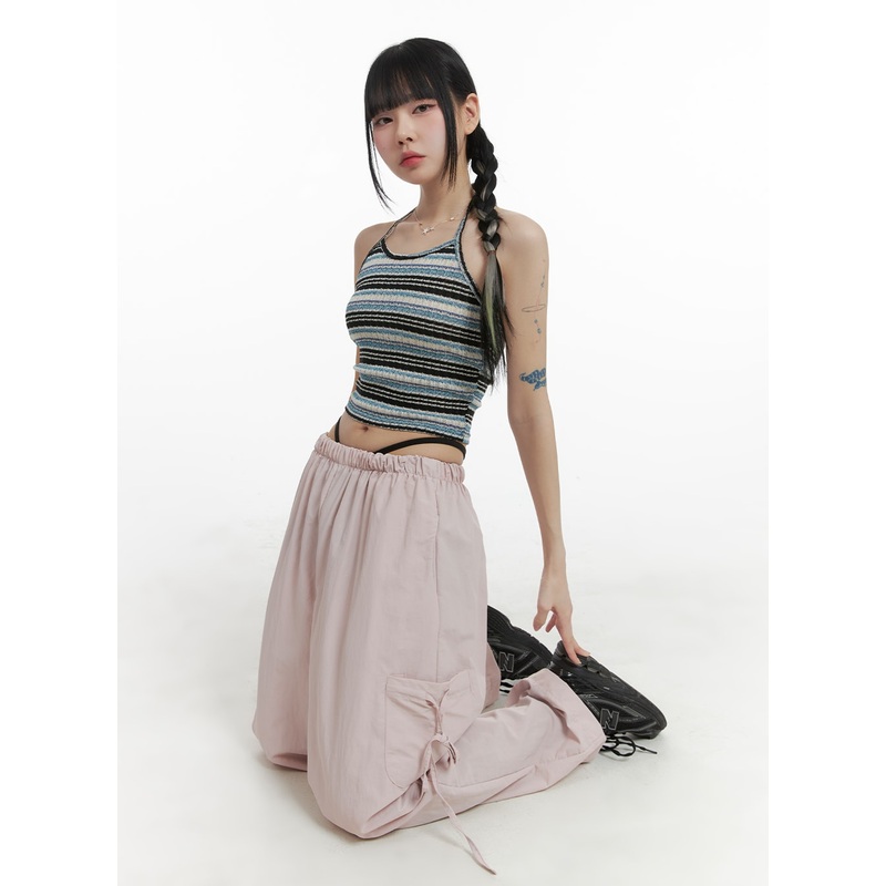Banding Cargo Pants OM426|Pink|Dark green|Dark blue|White|Light gray|Black|S/M