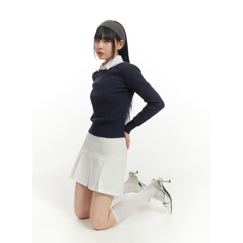 Basic Cotton Pleated Mini Skirt IM406