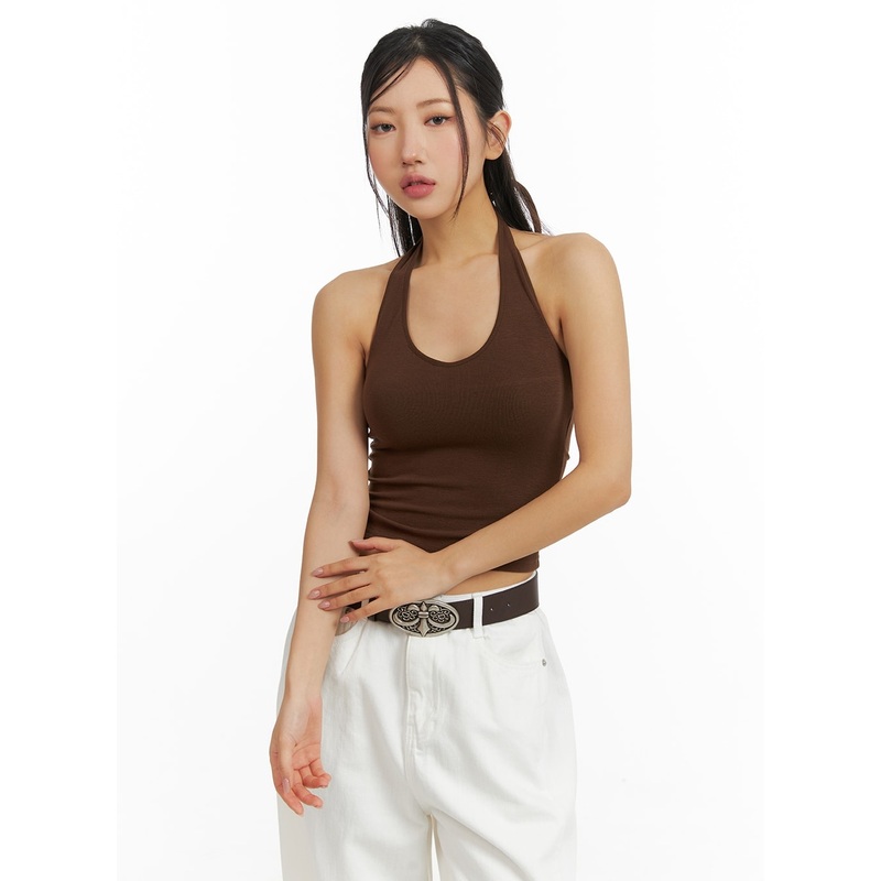 Basic Halter Top CM408|Brown|Black|Gray|White|S/M