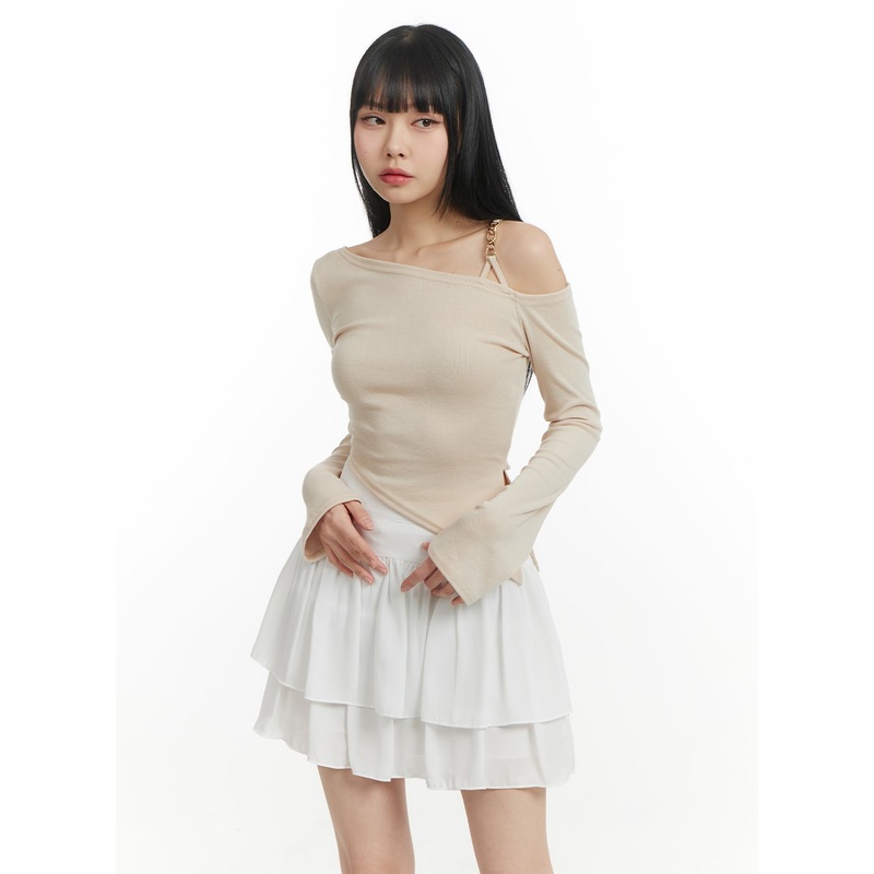 Chain Detail One Shoulder Long Sleeve IM406