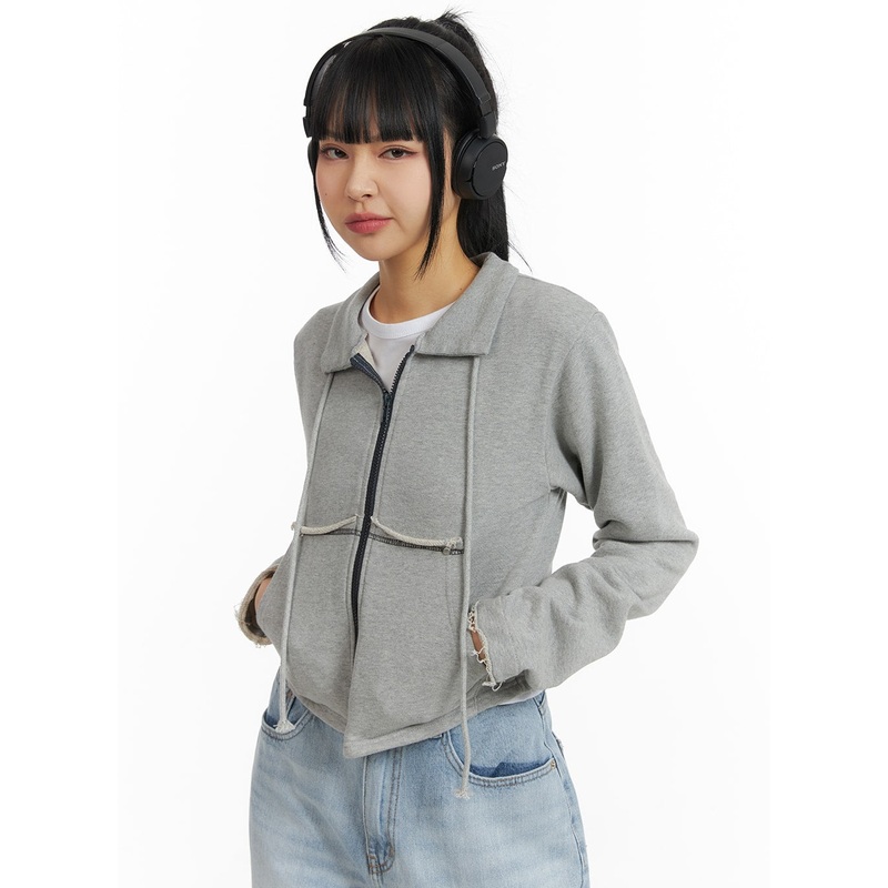 Collar Solid Drawstring Pocket Jacket CM407