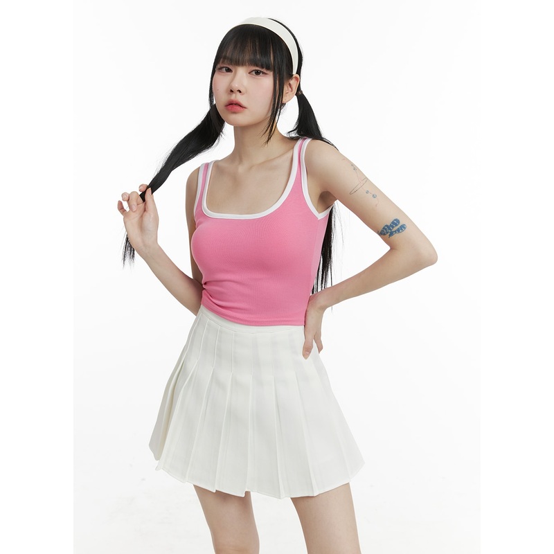 Contrasting Round Neck Tank Top OM426