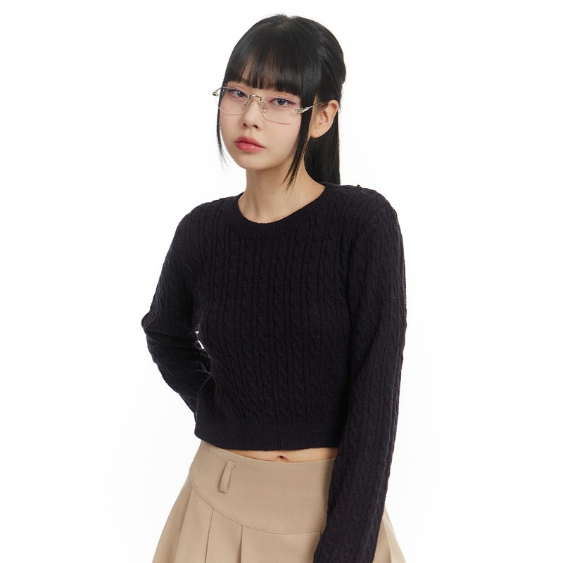 Cozy Cable Knit Sweater IM406|Dark blue|Light beige|S/M