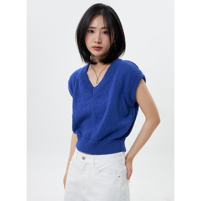 Cropped Knit Vest OY304|Blue|Light beige|Brown|S/M