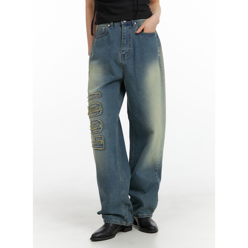 Distressed Baggy Straight Jeans CM413