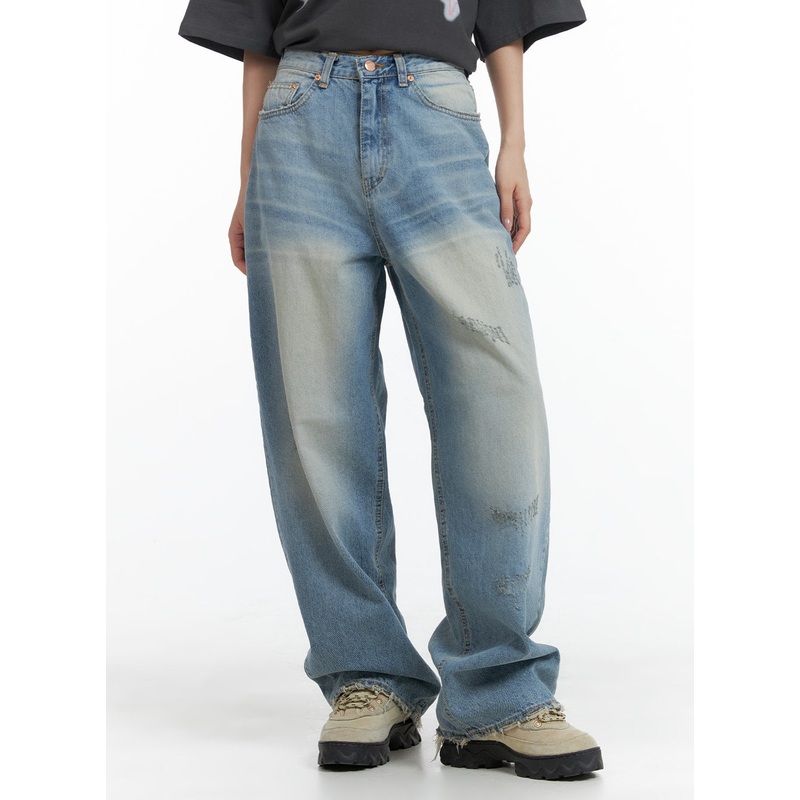 Distressed Baggy Straight Jeans CM418