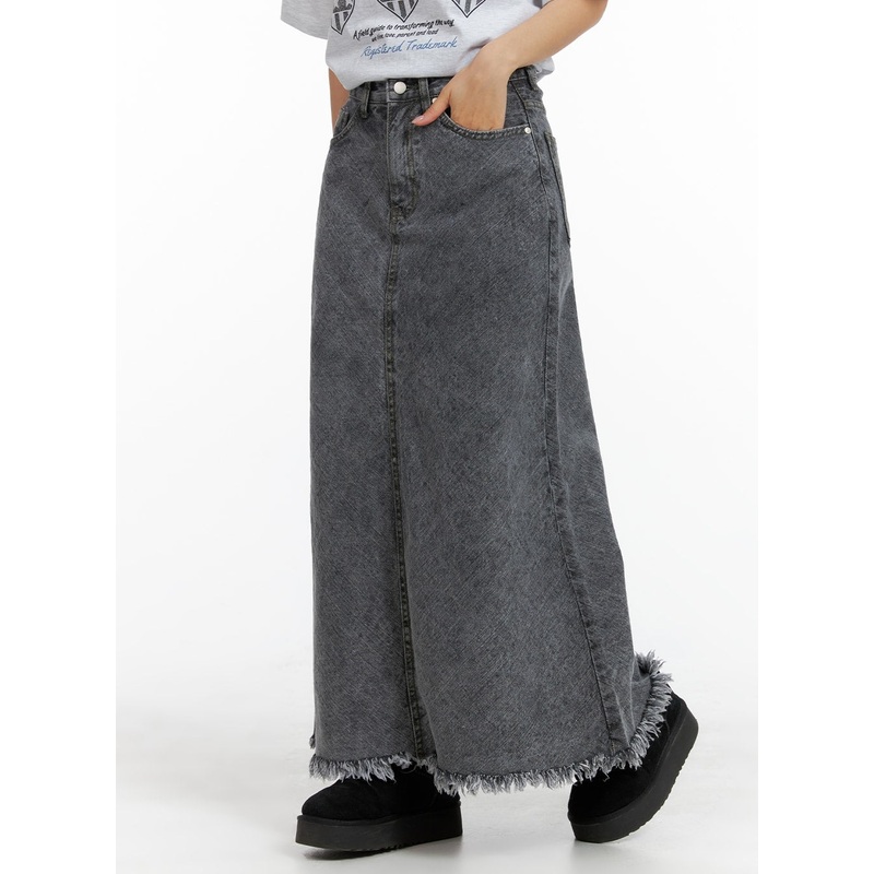 Distressed Denim Maxi Skirt CM408