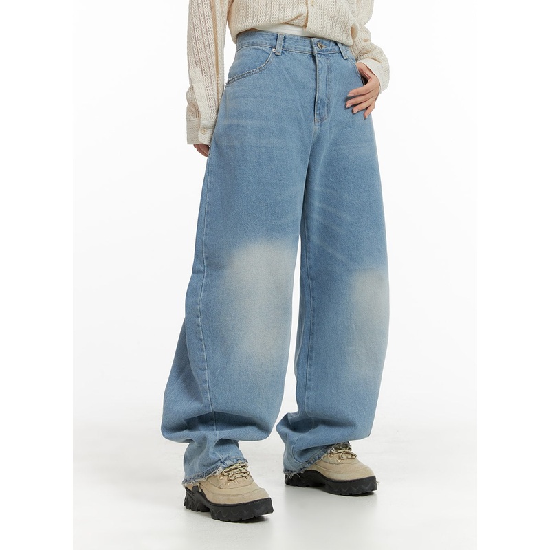 Distressed Hem Washed Wide Jeans CM419