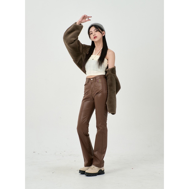 Faux Leather Straight Pants BD09