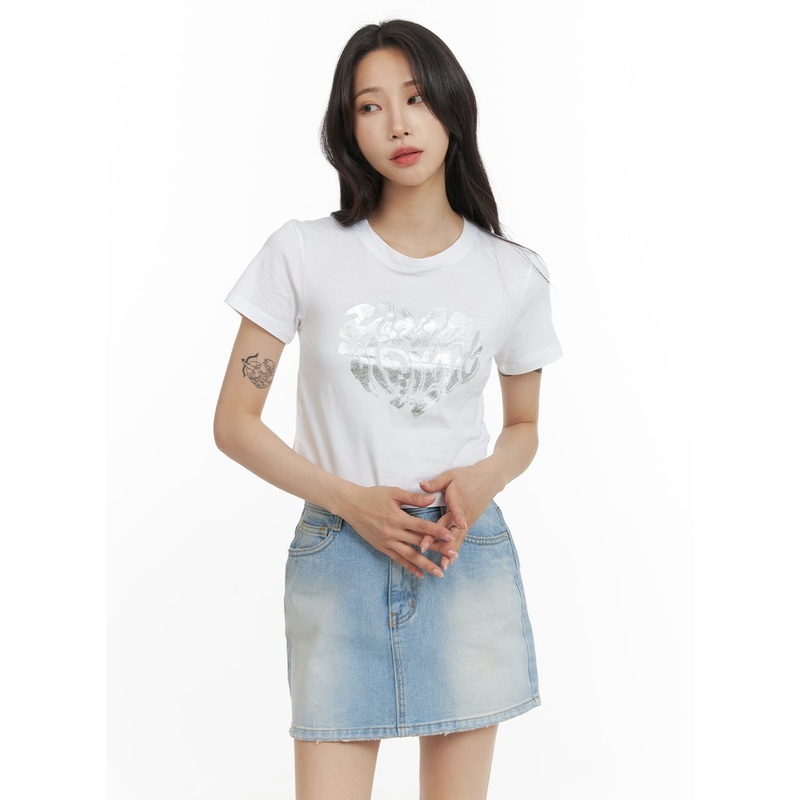 Graphic Crop Tee CM426|White|Black|S/M