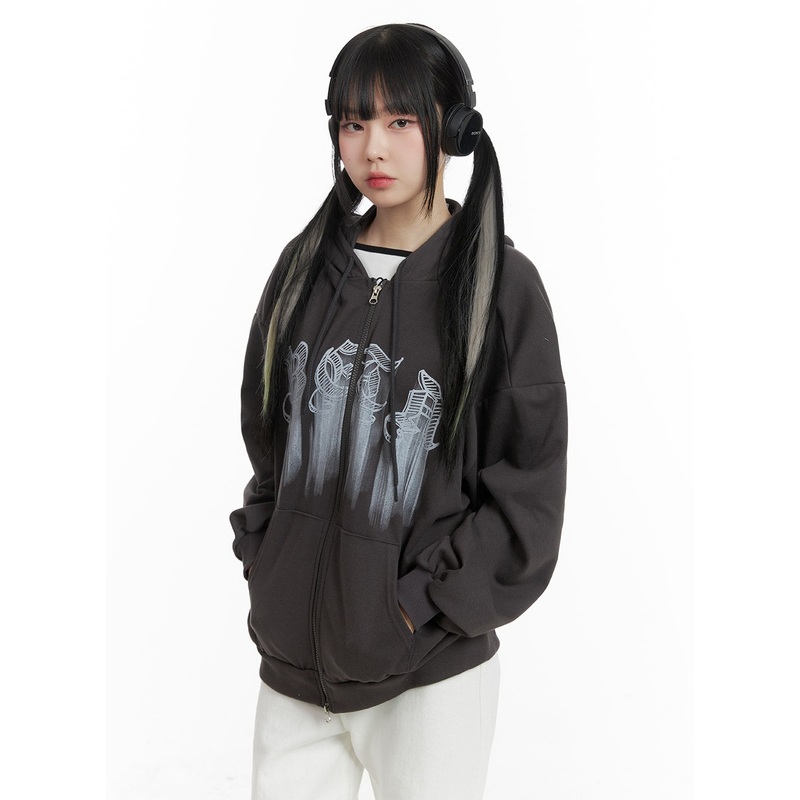 Graphic Lettering Oversized Hoodie Jacket OM426