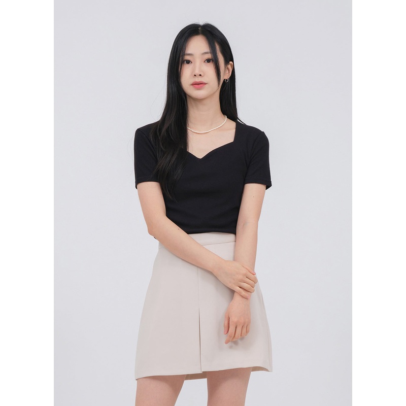 Heart Neck Short Sleeve T Shirt U1502